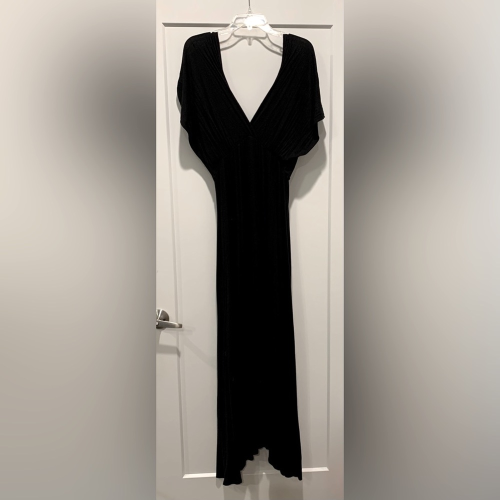 24/7 Black V-Neck Maxi Dress